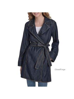 Women's Denim Jean Trench Jacket Outerwear